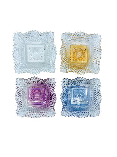 Vintage Glassware by Federal “Color Queen” Diamond Cut Sawtooth Edge Multicolor Dishes, Set of 4 (2 Available)