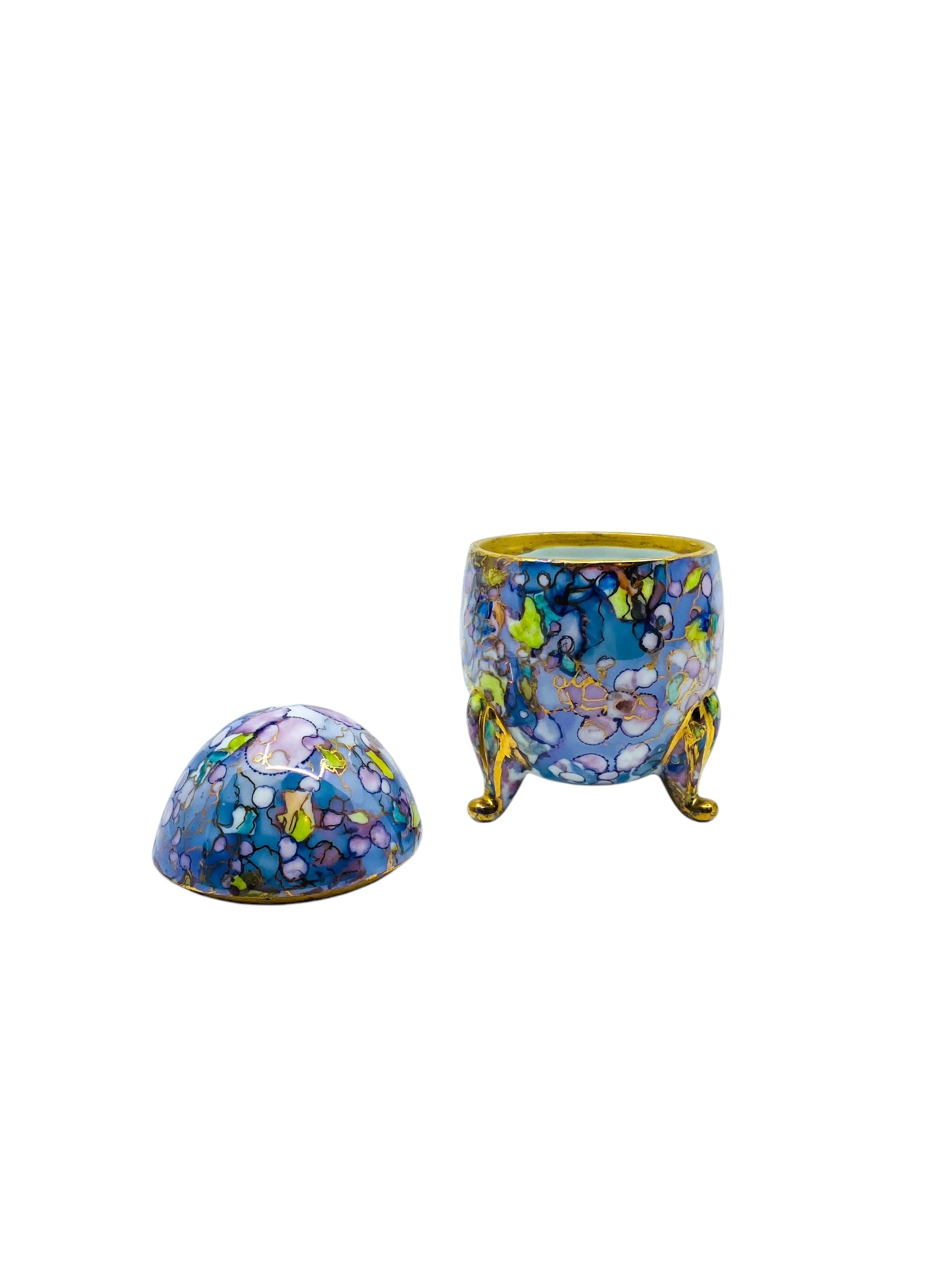 Vintage Cloisonné Style Ceramic Footed Egg