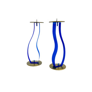 Sculptural Lucite Resin Candle Holders, Pair