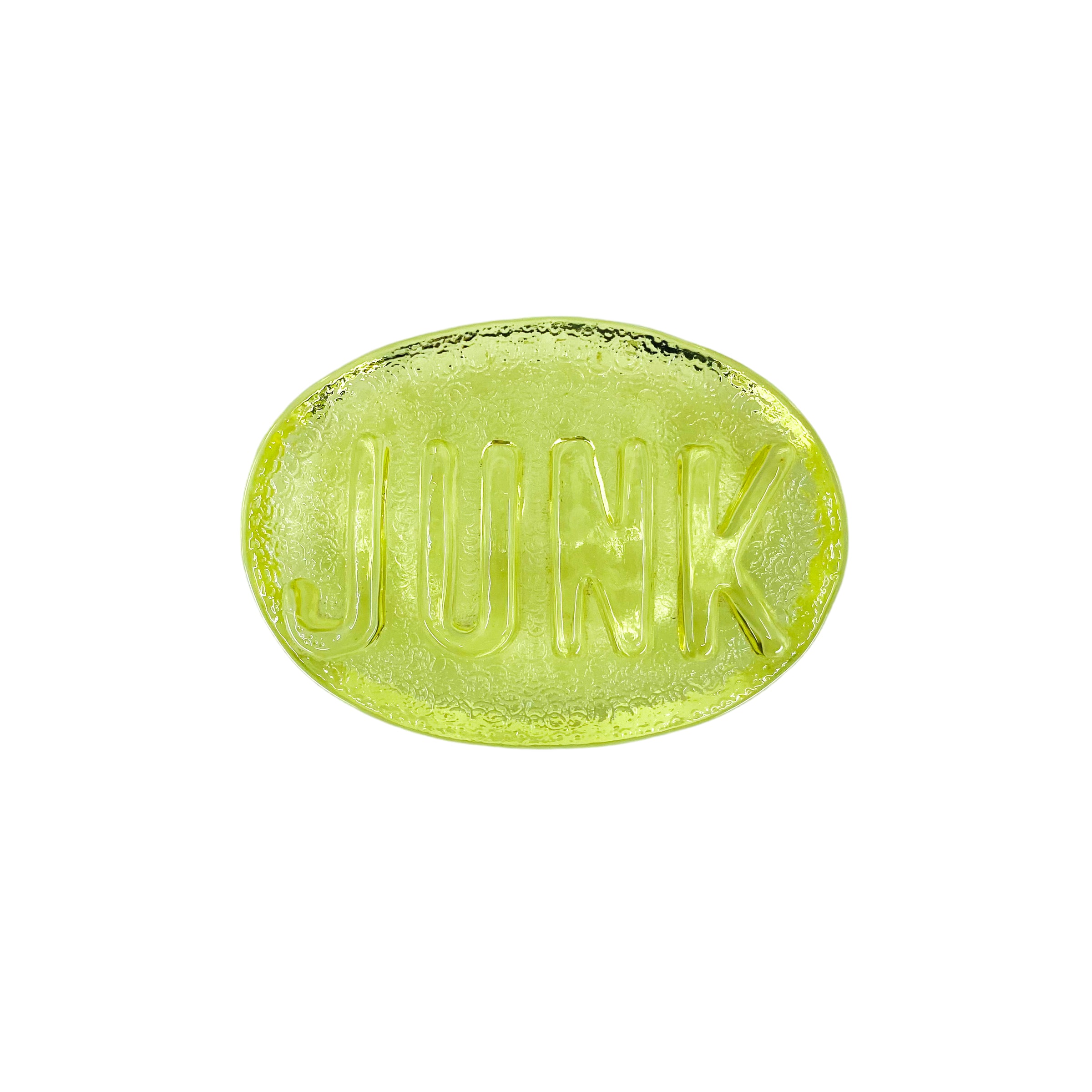 Vintage Yellow “JUNK” Glass Paperweight