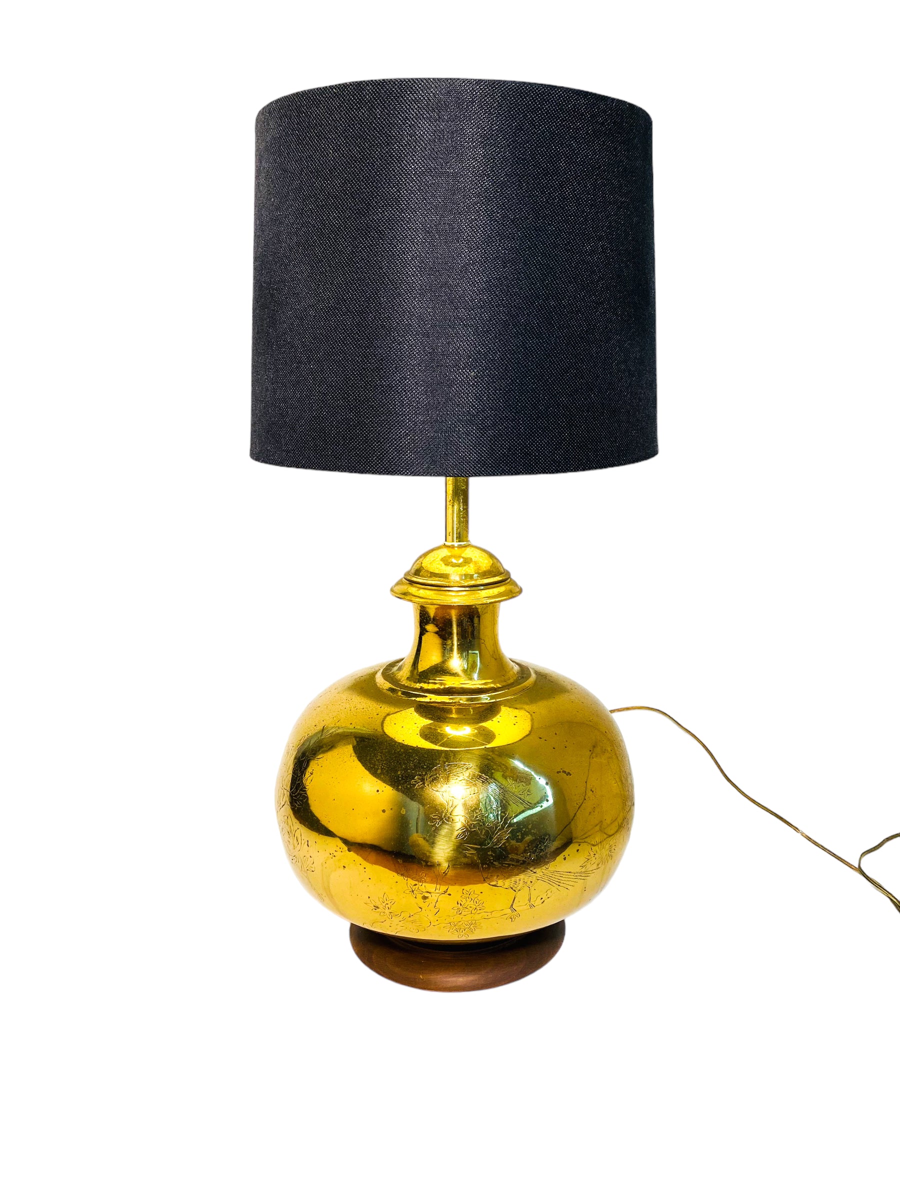 Large Chinoiserie Etched Brass Lamp