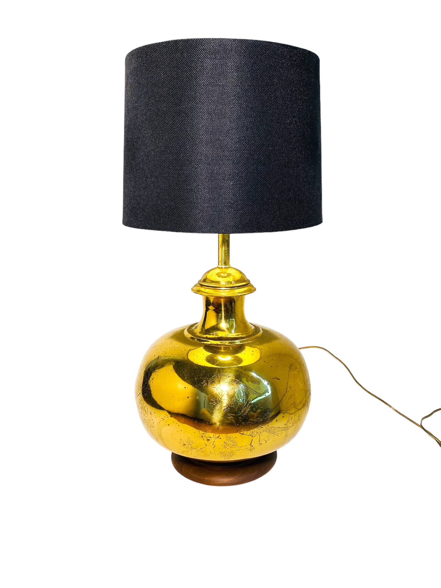 Large Chinoiserie Etches Brass Lamp
