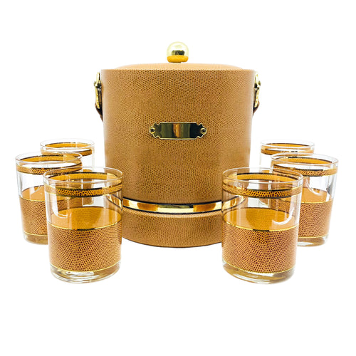 Vintage 1950’s Georges Briard Snakeskin Ice Bucket & 6 Glass Set