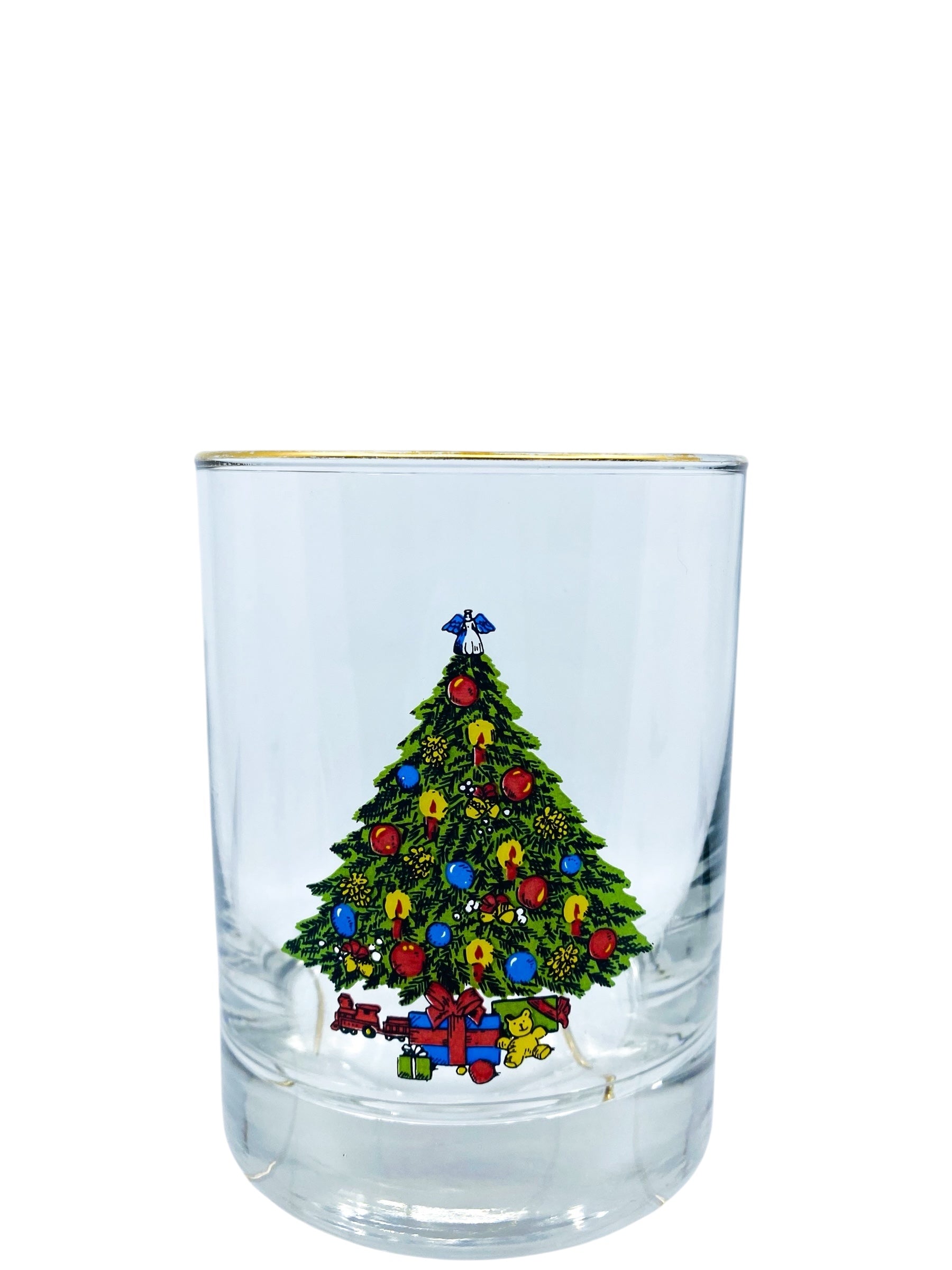Vintage 1993 Christmas Tree Double Old Fashioned Glasses, Set of 4