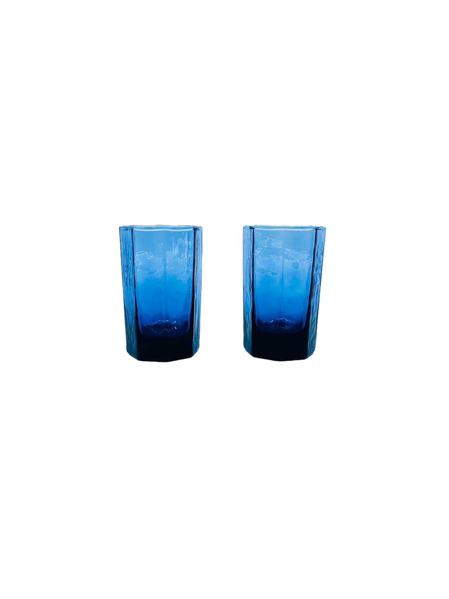 Vintage Libbey “Facet” Smoked Blue Juice Glasses, Pair