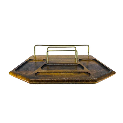 Vintage Setwell Walnut & Brass Desk Organizer / Valet