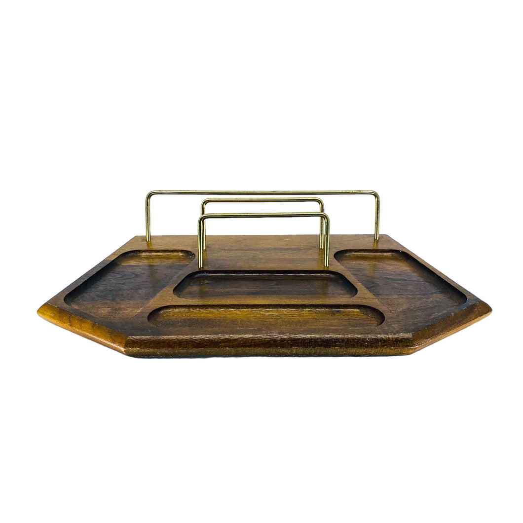 Vintage Setwell Walnut & Brass Desk Organizer / Valet
