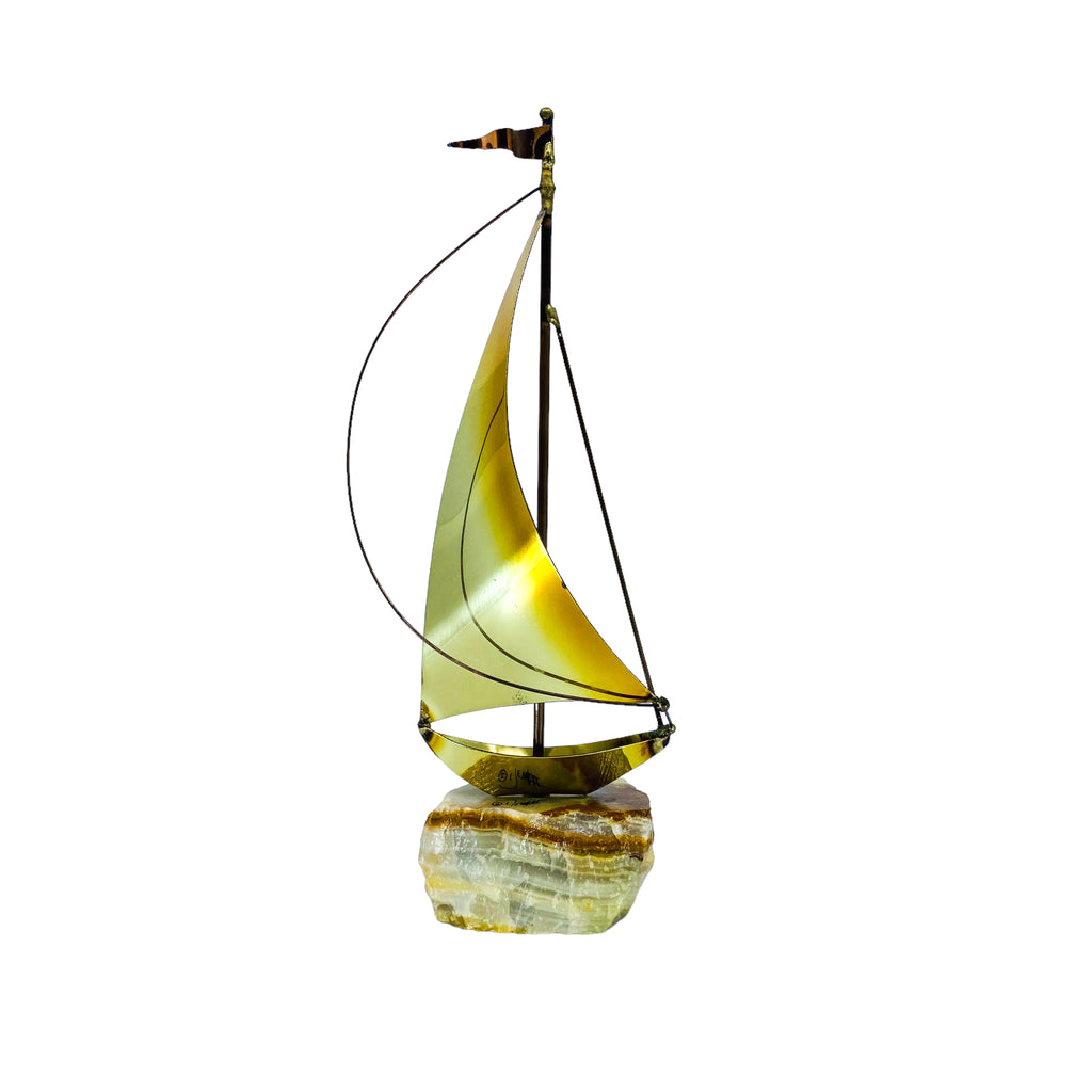 Vintage MCM Signed Demott Brass Sailboat Sculpture