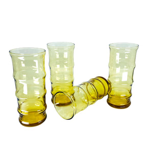Vintage Libbey Amber Bamboo Highball Glasses, Set of 4