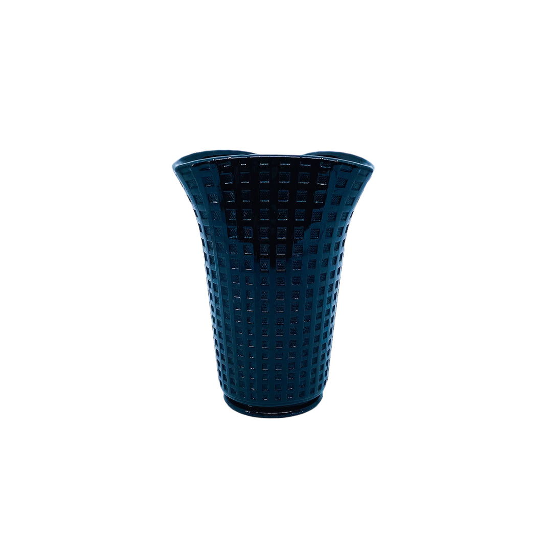 Vintage Black Milk Glass Waffle Print Vase