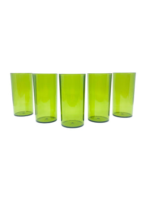 Vintage Avocado Green Plastic Glasses, Set of 5