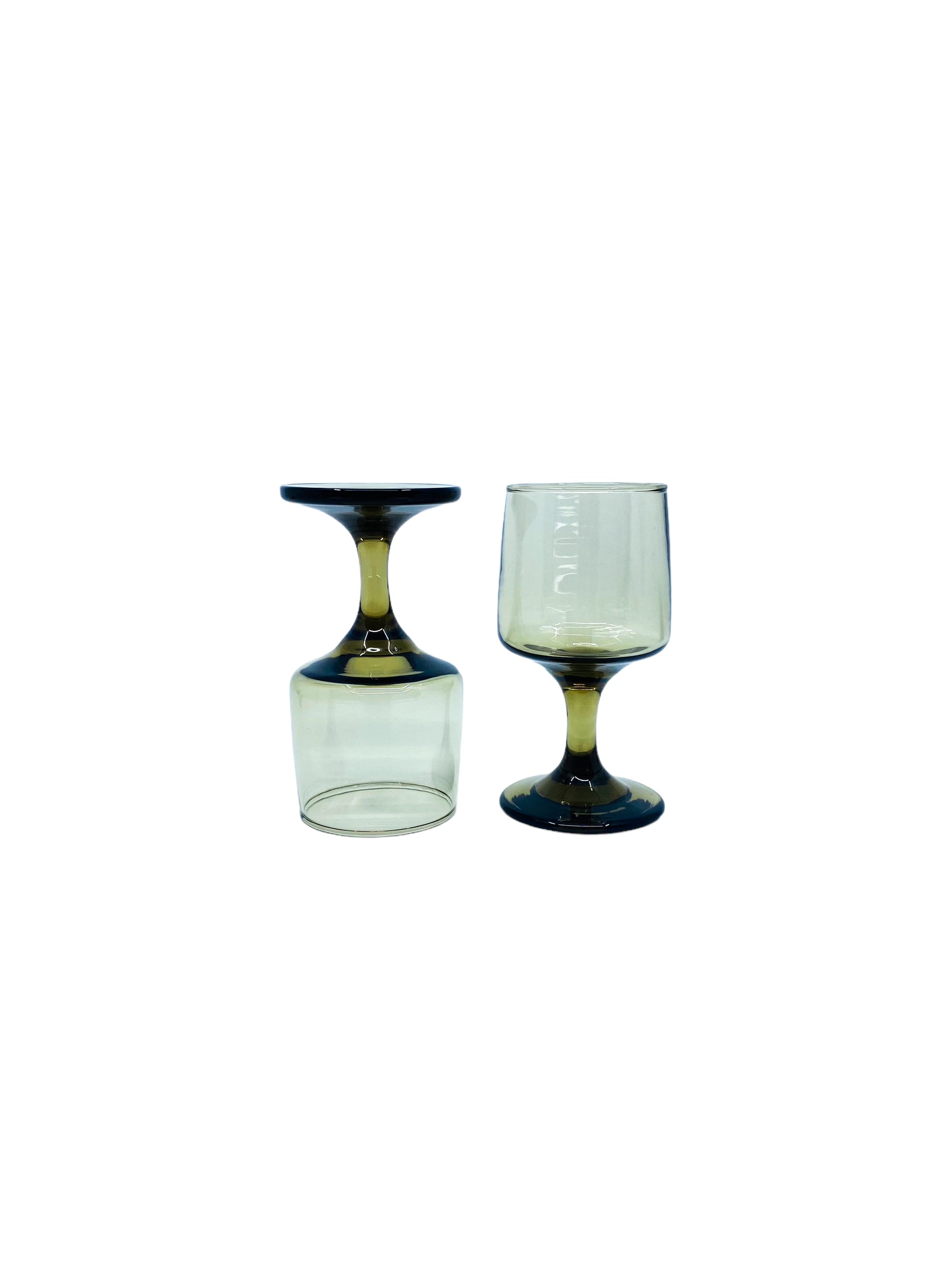 Vintage Libbey Tawny Accent Brown Smoke Wine Goblets, Set of 8