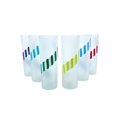 Vintage Libbey Candy Stripe Frosted Highball Glasses