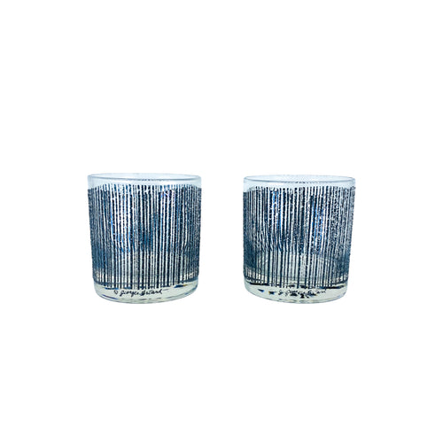 Vintage Georges Briard Black “Icicle” Low Ball Rocks Glasses, Pair