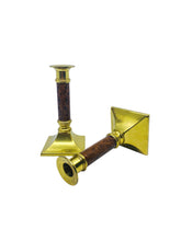 Vintage Brass & Brown Candlesticks, Pair