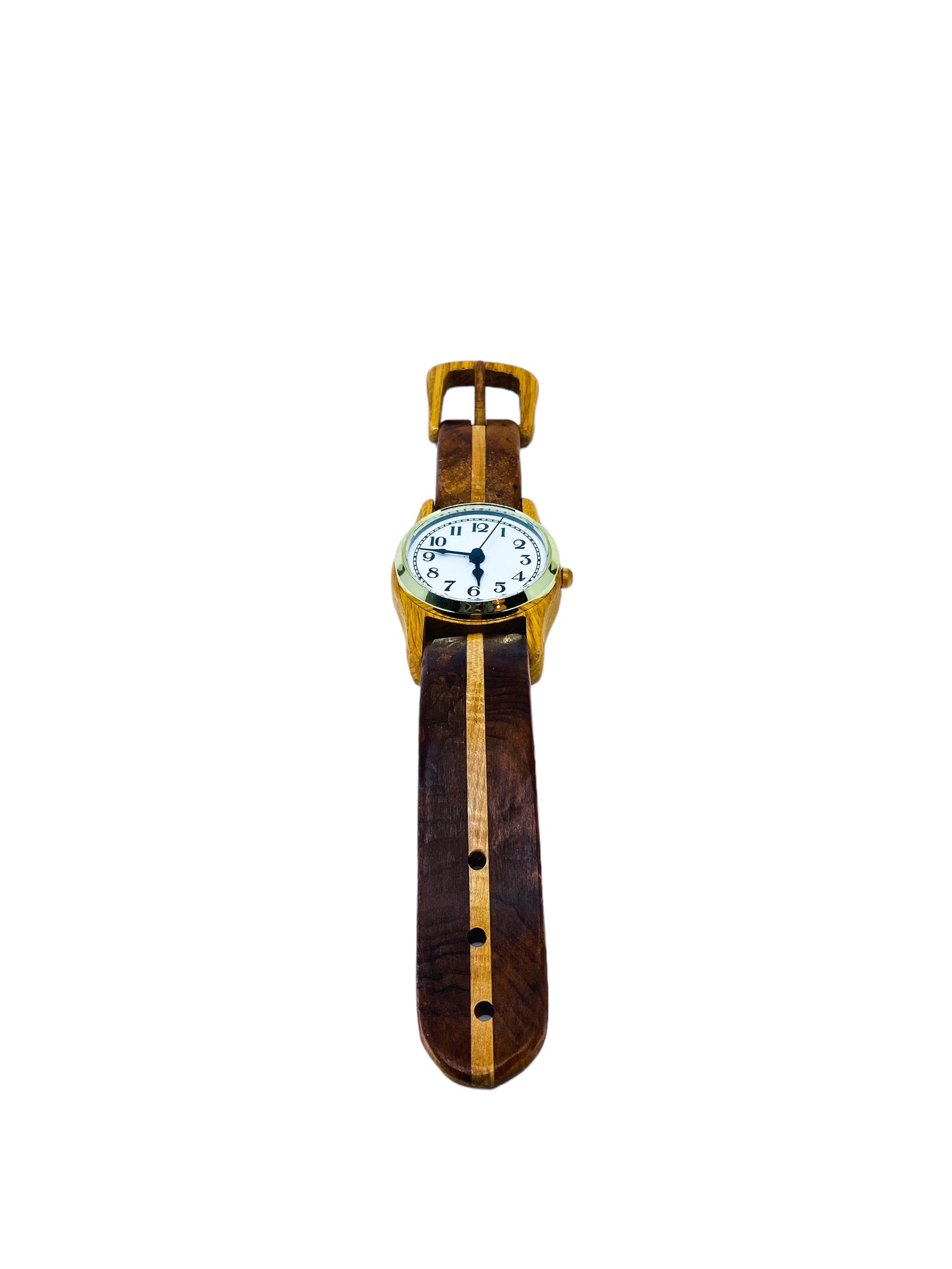 Vintage Handmade Wooden Wristwatch Desk Clock