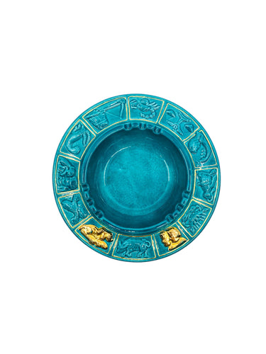 Vintage Zodiac Teal & Gold Ceramic Ashtray
