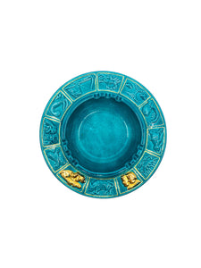 Vintage Zodiac Teal & Gold Ceramic Ashtray