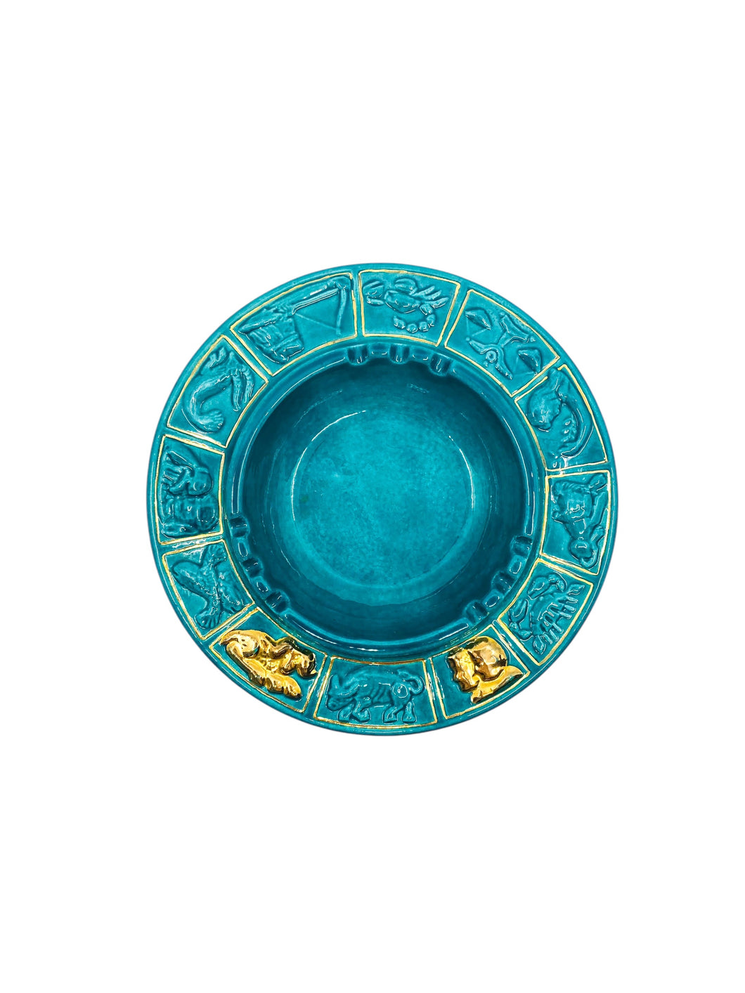 Vintage Zodiac Teal & Gold Ceramic Ashtray
