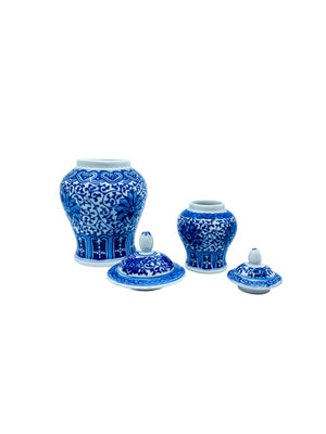Vintage Blue & White Mini Ginger Jars, Pair