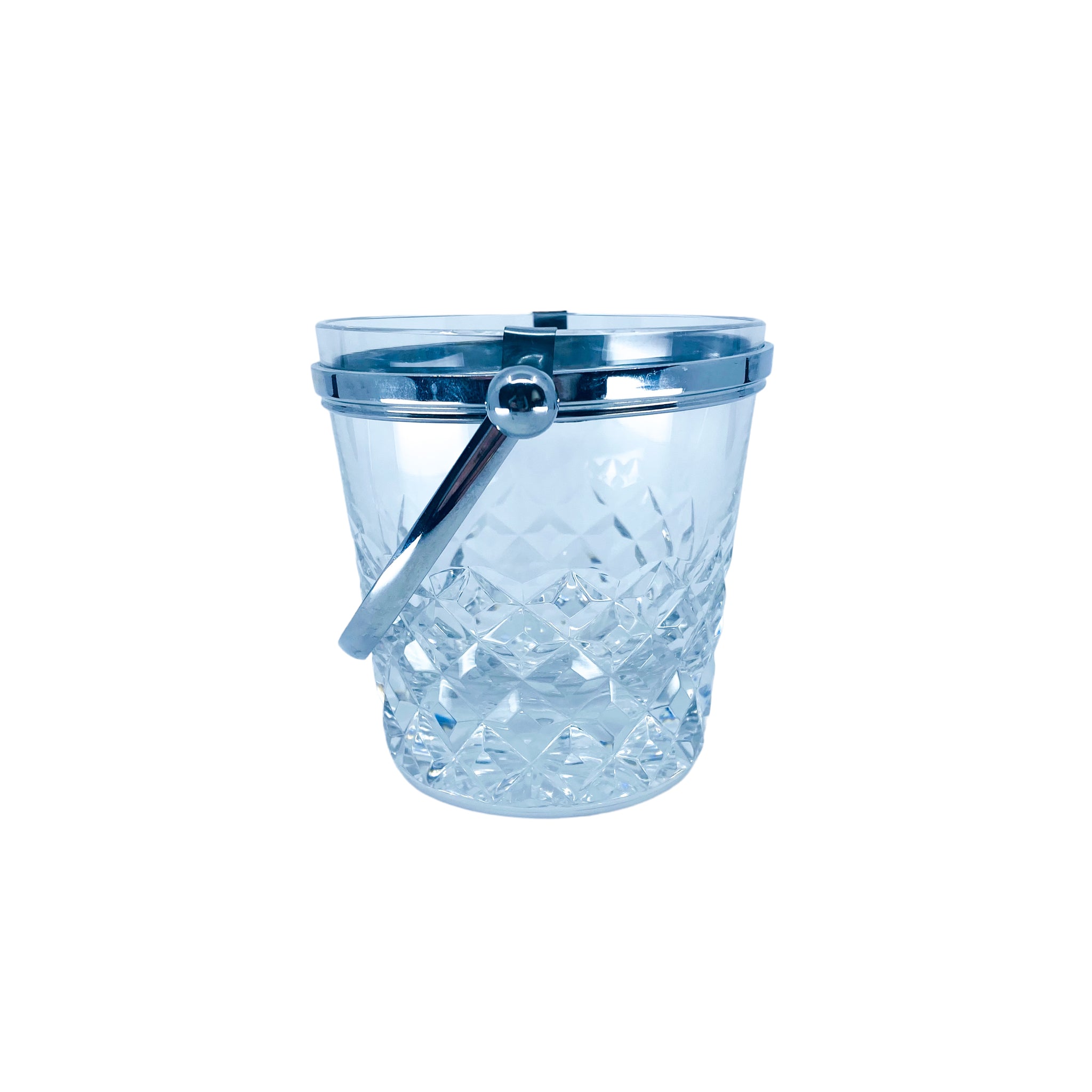 Vintage Silver Plated Crystal Cut Ice Bucket + Tongs