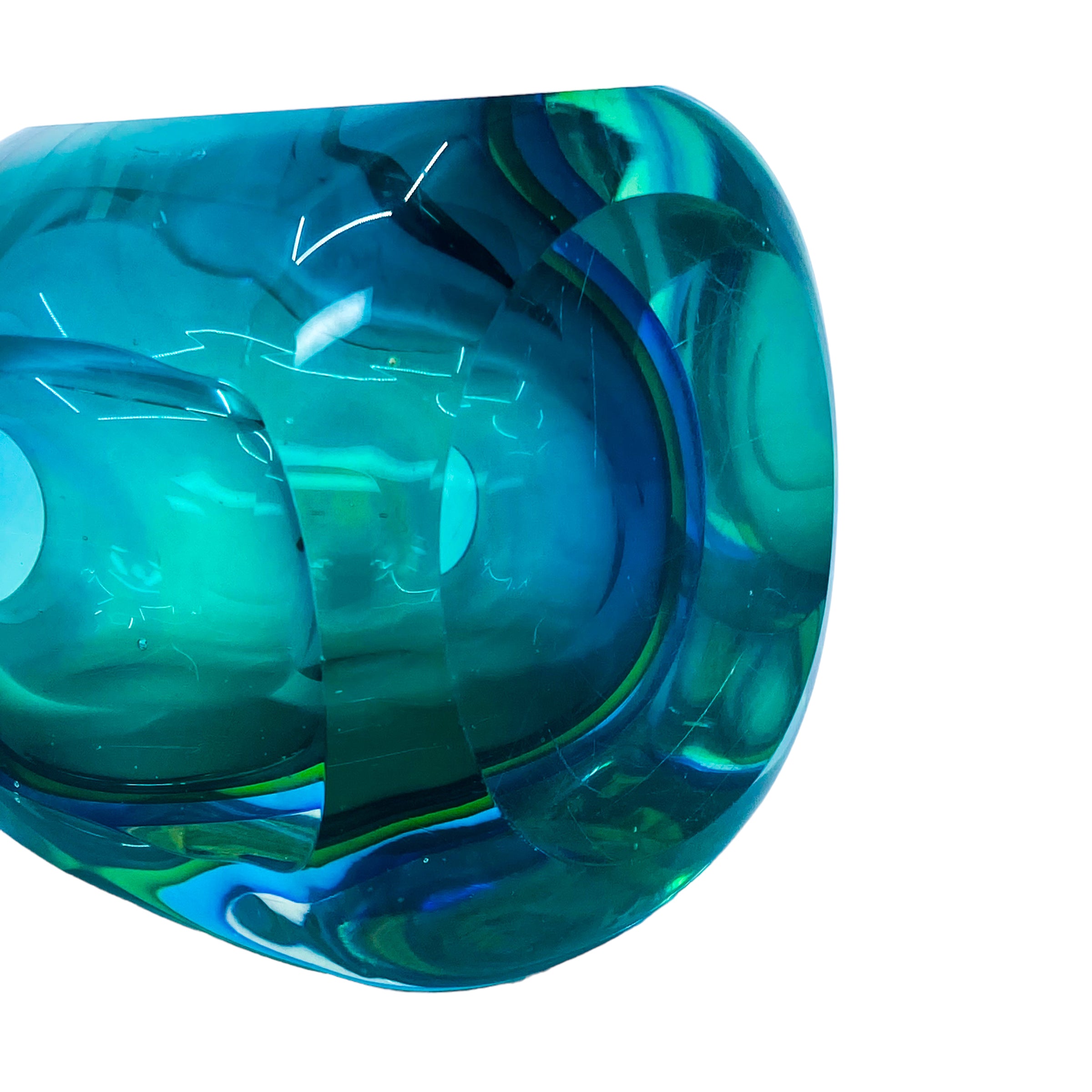Vintage Flavio Poli for Seguso Sommerso Blue-Green Italian Murano Glass Bud Vase