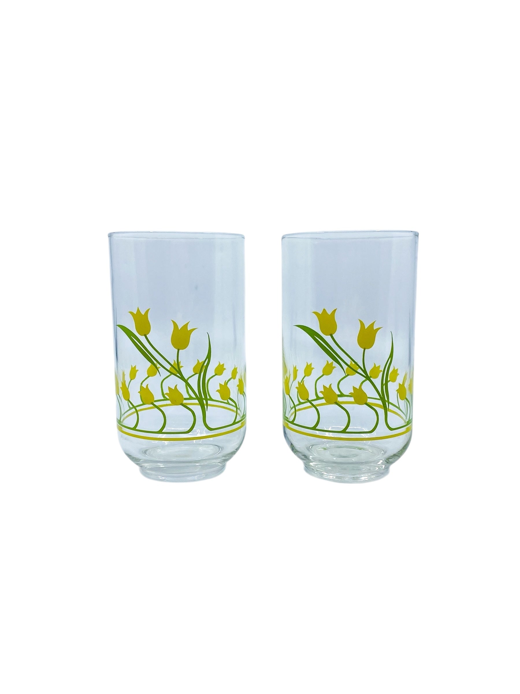 Vintage MCM Yellow Tulip Highball Glasses, Set of 4