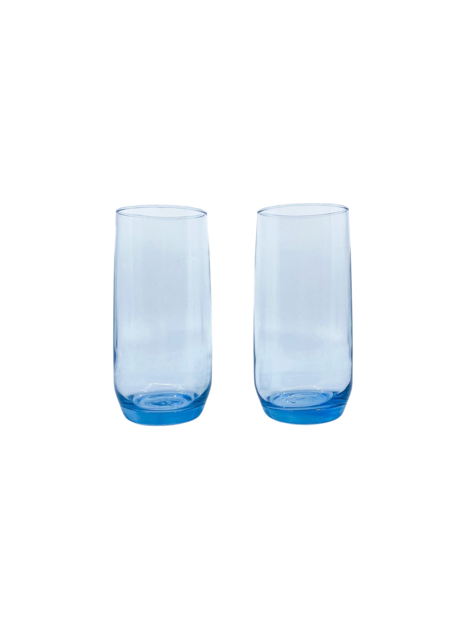 Vintage Light Blue Highball Glasses, Pair