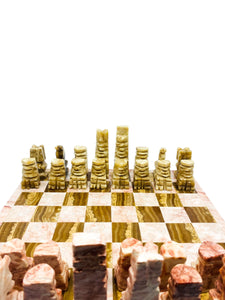 Vintage Hand Carved Aztec Marble Stone Chess Board