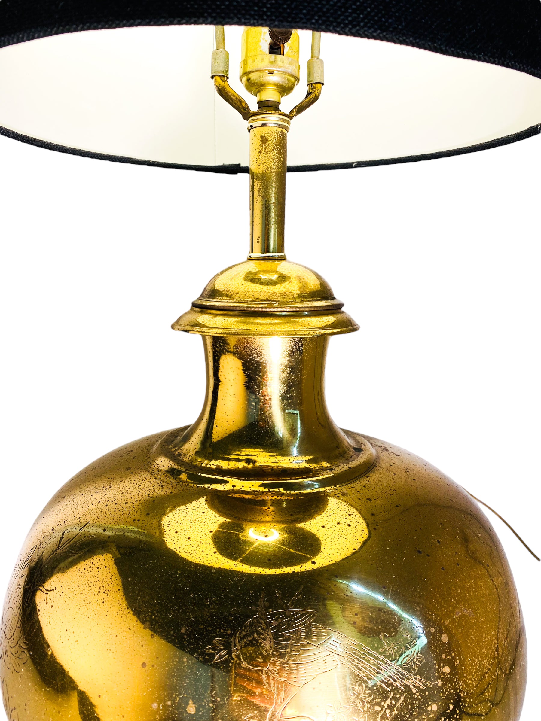 Large Chinoiserie Etched Brass Lamp