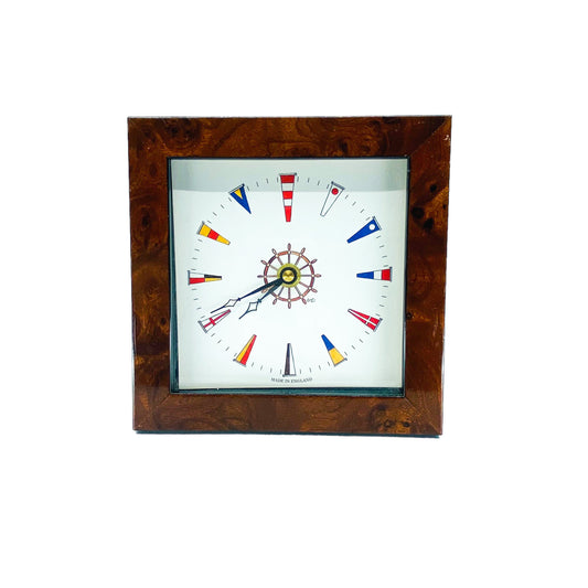 Bryn Parry Studios Maritime Signal Flags Clock, Burl Wood Frame