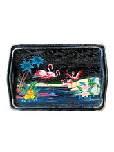 Vintage Flamingo Wooden Lacquer Tray Set of 4, Japan