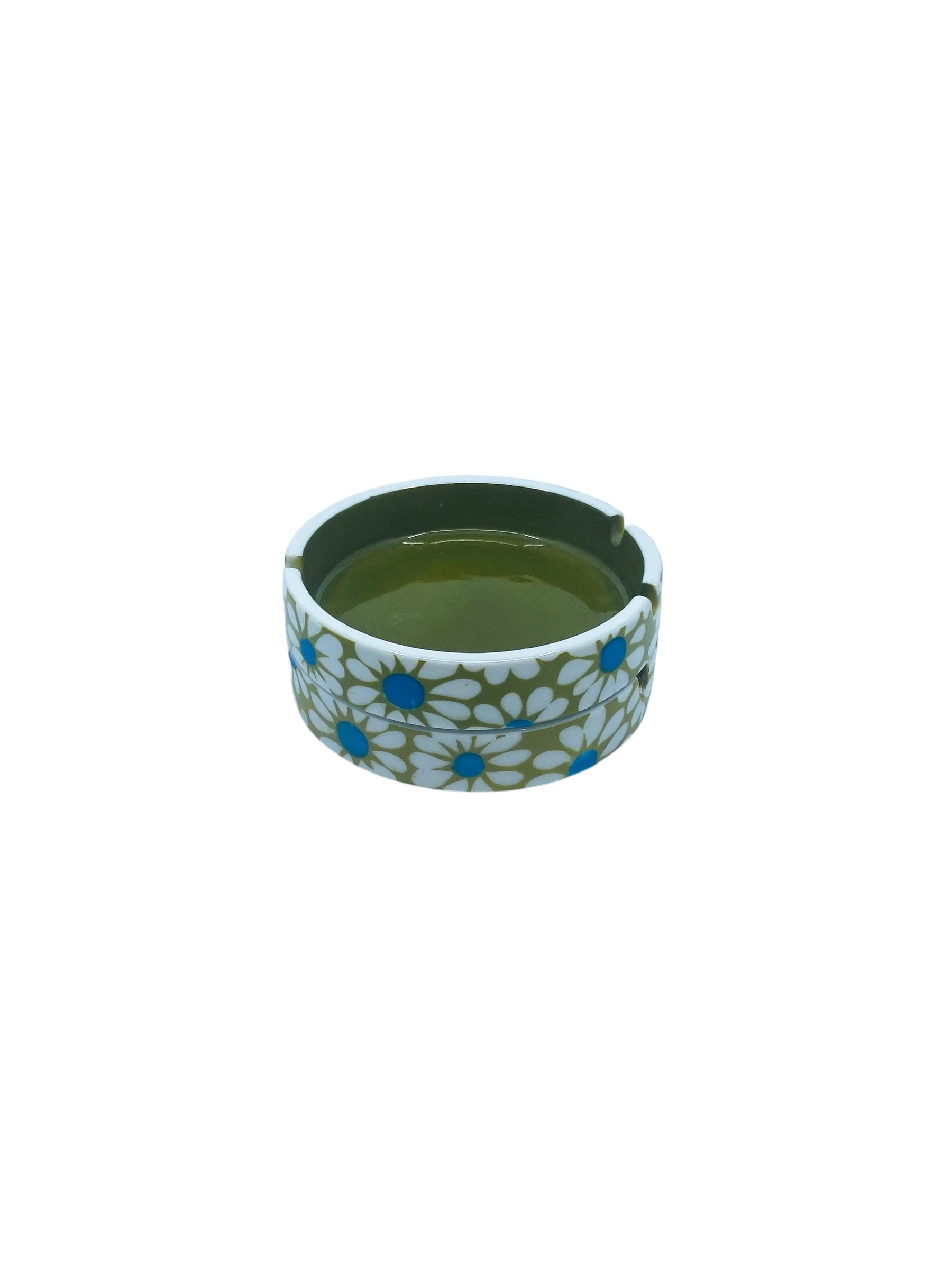 1960’s Daisy Flower Power Green Ashtray, Pair