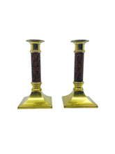 Vintage Brass & Brown Candlesticks, Pair