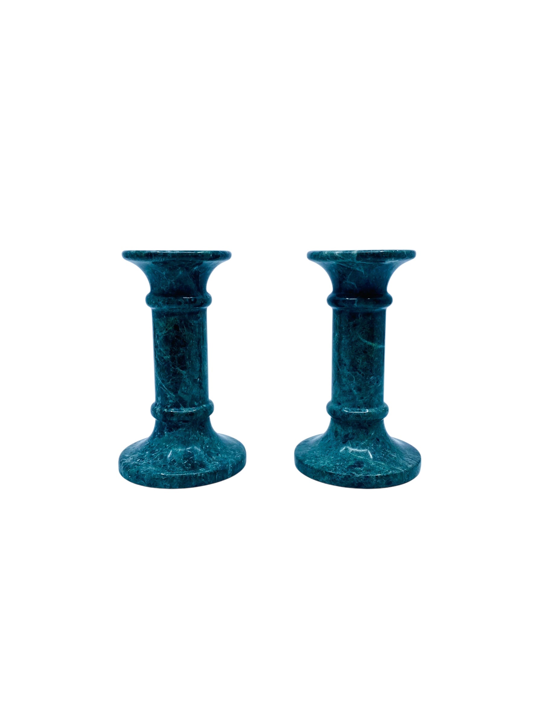 Green Marble Candlestick Holders, Pair