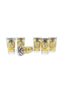 Vintage Mid-Century Gold Royal Crown Highball Cocktail Glasses, Set of 6