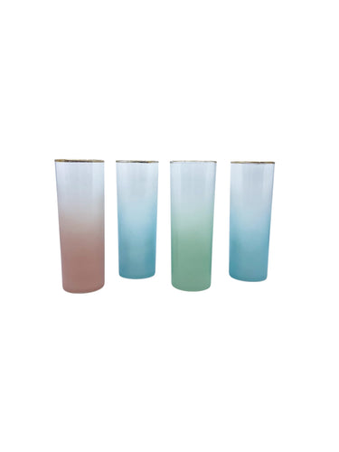 Vintage Federal Glass Multicolor Ombre Tallboys, Set of 4