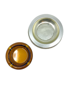 Vintage 1970’s Amber Glass & Aluminum Ashtray