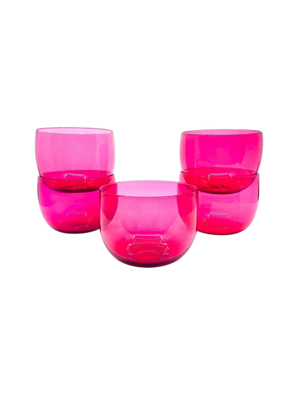 Antique American 1860’s Cranberry Glass Bowl / Sherbert Glasses, Set of 5