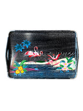 Vintage Flamingo Wooden Lacquer Tray Set of 4, Japan