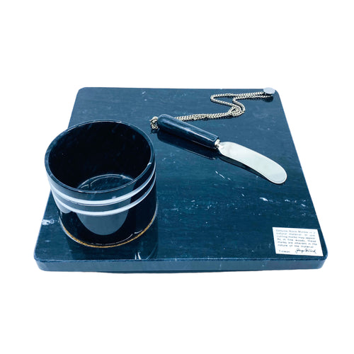 Vintage Georges Briard Black Marble Cheese Board Set