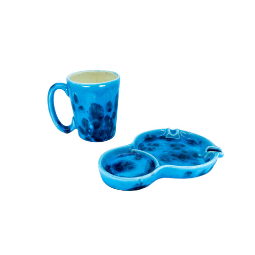 Vintage 1978 Ceramic ‘Wake & Bake’ Mug & Ashtray Set, Signed