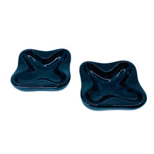 Vintage “X Marks the Spot” Black Ceramic Stacking Ashtrays, Pair