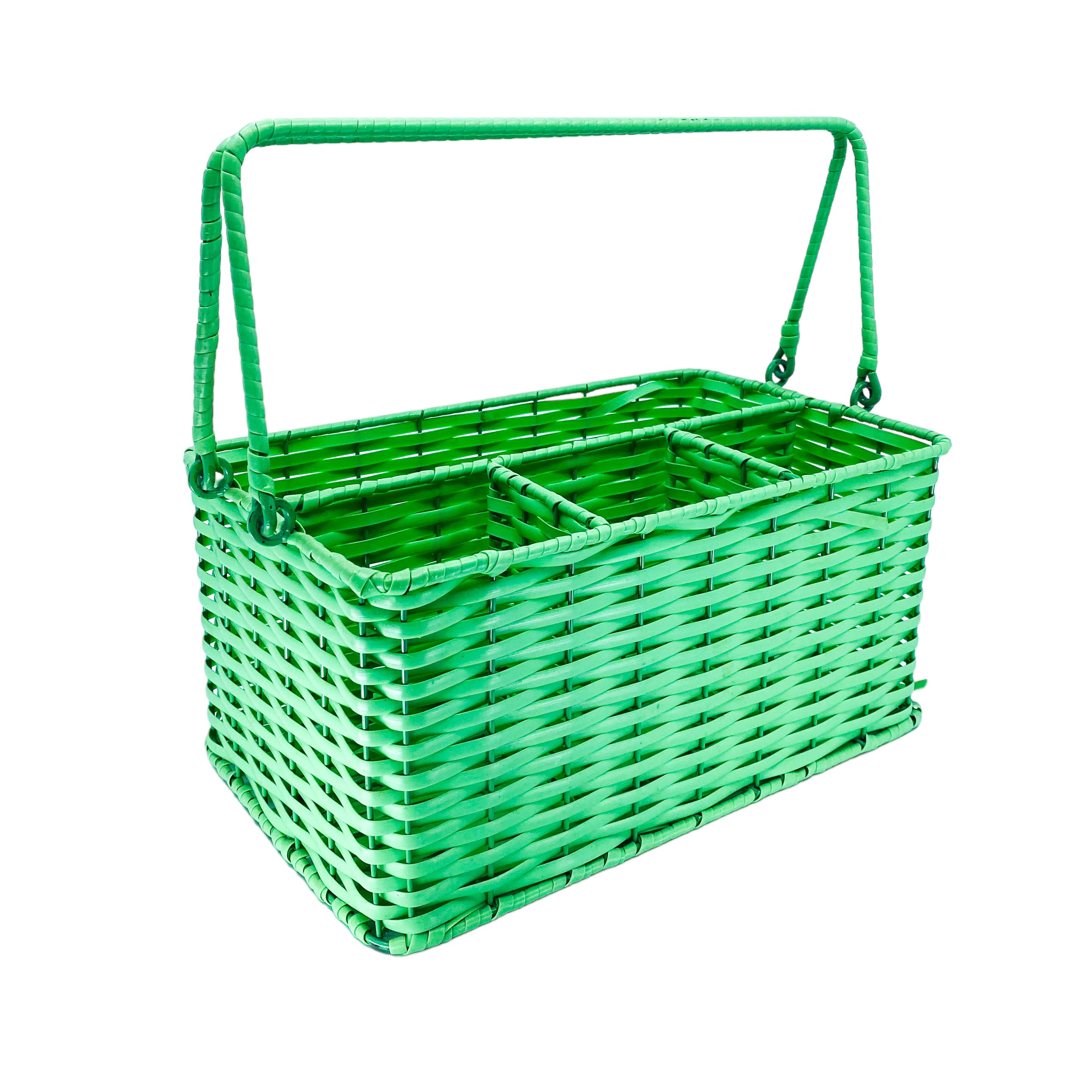 Vintage Woven Green Plastic Utensil Basket
