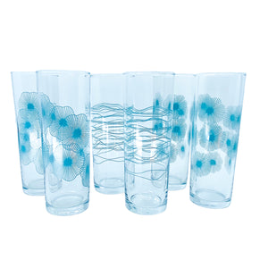 Rare Vintage IKEA Atomic Sunburst Snäll Turquoise Tom Collins Highball Glasses, Set of 6