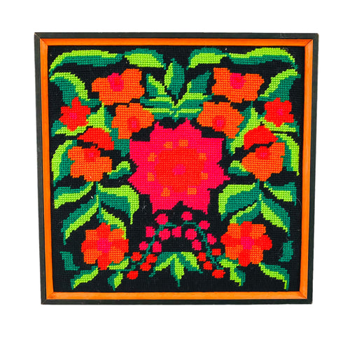 Vintage Framed Floral Needlepoint