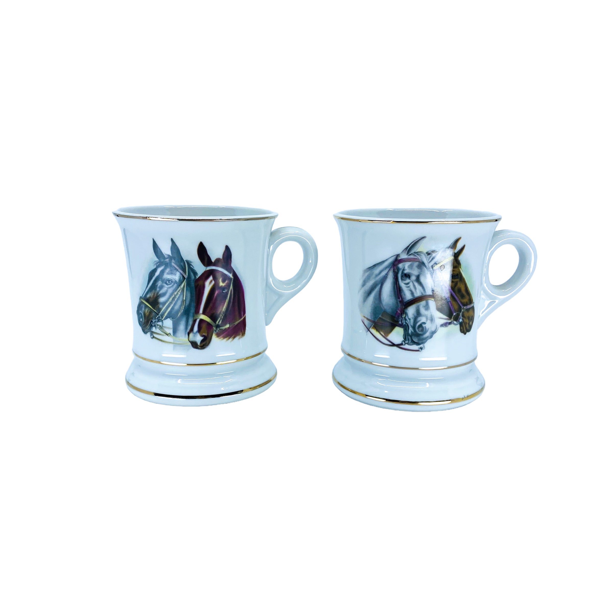 Vintage Lefton Double Horse Head Pedestal Mugs, Pair