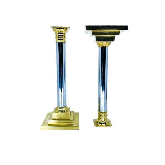 MCM Chrome and Brass Candlestick Holders