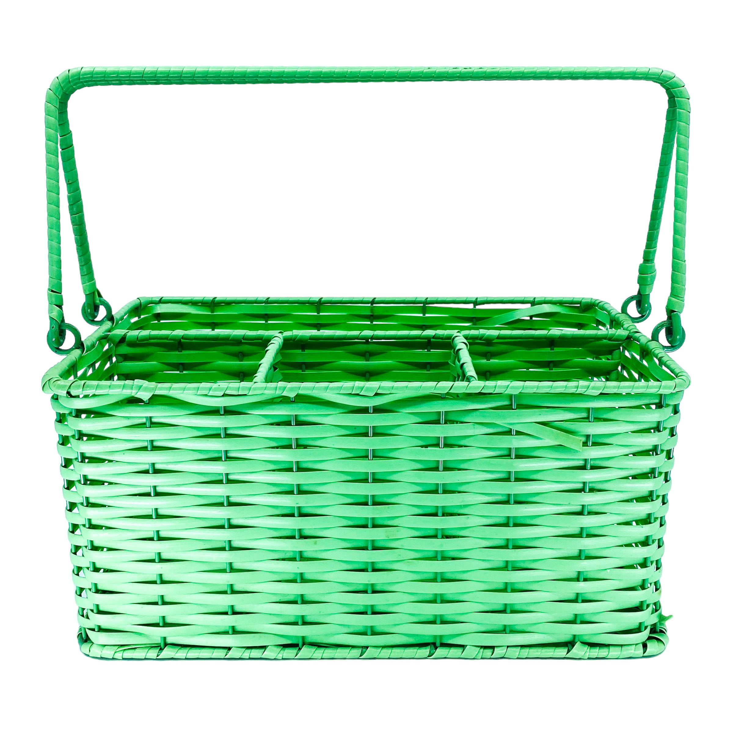 Vintage Woven Green Plastic Utensil Basket