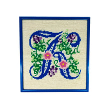 Vintage Framed Needlepoint Letter K